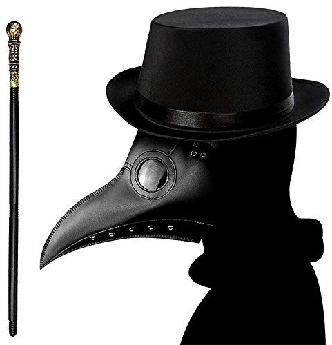 Lifreer Pest Doktor Maske + Zylinder + Hand Cane, Halloween Cosplay Kostüm Requisiten