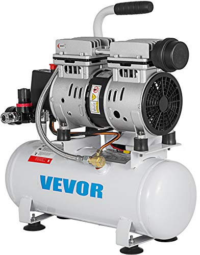 VEVOR Compresseur d’Air sans Huile Compresseur Silencieux à Air Comprimé Compresseur Outil d’Atelier pour Réparations Domiciliaires, Gonflage de Pneus (9L 550W, Moteur en Cuivre Pur)