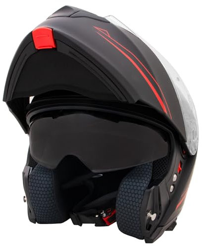 Zorax Matt Black/Red M (57-58cm) ZOR-838 Double Visor Modular Flip up front Motorcycle Motorbike Helmet ECE 2206 Approved