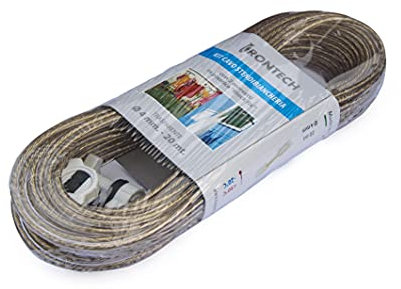 Kit cavo stendibiancheria con morsetti di bloccaggio, Misura Ø 4 x 20 metri, Resistente acciaio rivestito in PVC antiruggine, per interno ed esterno