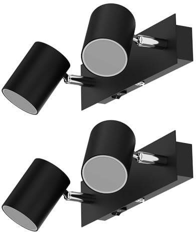 ledscom.de 2 Stück Wandspot WAIKA, zweiflammig, mit Schalter, schwarz matt + GU10 LED Lampen 3-Stufen Dimmen: je max. je 609lm weiß