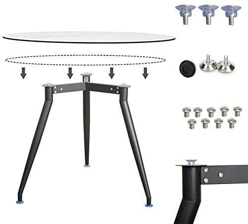 HEONITURE Modern Desk Frame 28 Industrial Metal Table Legs with Suction Cups, Desk Base for Marble,Glass,Wood Top,Set of 3 Furniture Legs for Home,Kitchen,DIY Desk,End Table,Coffee Table (Black)