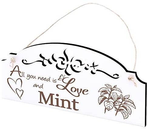 Schild Minze Deko 20x10cm - All you need is Love and Mint - Holz Wanddeko Dekoration Wand
