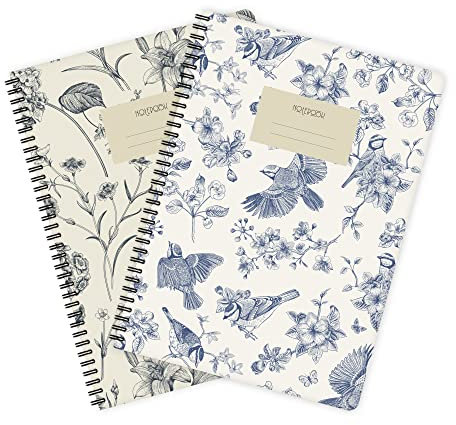 etmamu 136 Notizblock Flowers & Birds 2er-Set A4, 60 Blatt Punktraster