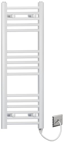 Myhomeware 300mm Wide White Flat Electric Pre-Filled Heated Towel Rail Radiator For Bathroom Designer UK (Ayten 300 * 900mm Electric White)