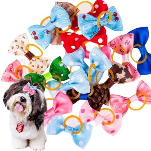 BAOSROY Hundehaarschleifen,15pcs Hunde Haarschmuck,Haarschleifen Hund,Hundehaarspange,Hunde Kopfschmuck,Hundehaar-Schleifen mit Gummiband,für Kleine Hunde,Katzen