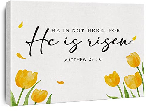 Bibelvers Aquarell-Leinwanddruck He is Not Here for He is Risen Matthäus 28: 6 Blumen-Wandgemälde modernes Zuhause Garten Poster Kunstwerk Dekoration 30,5 x 38,1 cm (gerahmt)