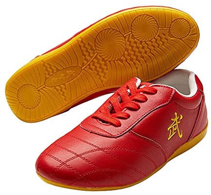 G-LIKE Chinesische Taichi Training Schuhe - Traditionelle Kampfkunst Kung Fu Wushu Wing Chun Gymnastik Unisex Turnschuhe Herren Damen Freizeitschuhe Weiche Sohle Lederschuhe (Rot, Numeric_39)
