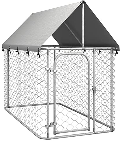 Mogou Outdoor Dog Cage, Dog Enclosure, Outdoor Dog Enclosure, Dog Cage, Outdoor Dog Cage with Roof 200 x 100 x 150 cm