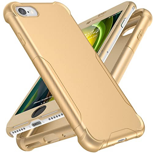 ORETECH 4-in-1 Handyhülle für iPhone SE 2020/2022, iPhone 7/8 Mit 2X Displayschutzfolie, 360 Grad Stoßfest Schutzhülle Silikon Hard PC Case, Gold