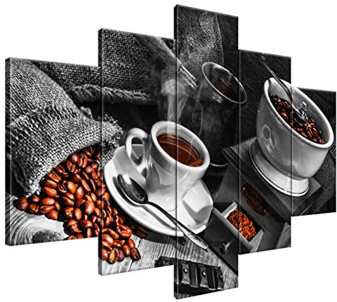 Estika Leinwand bilder - Türkischer Kaffee, Schwarz weiß - 150x105 cm, 5 teilige kunstdruck - Wandbilder wohnzimmer, schlafzimmer, Moderne wanddeko, Bild auf leinwand - Küche bilder - 1370A_5H