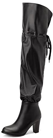 Coscia Stivali Alti Donna Elastico Tacco Grosso Pizzo-up Pantalone Stivali sopra Il Ginocchio Stivali Partito Club,Nero,47 EU