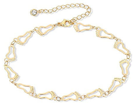 FUNEIA Fußkette Gold 14K Vergoldet Fußkettchen für Damen Gold Wasserfest Verstellbar Fussketten für Frauen mit Anhänger Gänseblümchen Teufelsauge Stein Herz Sommer Glitzer Boho Mädchen Fußschmuck (L)