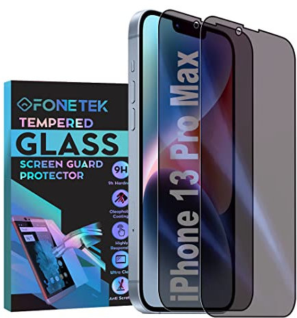Fonetek, Pack of 2, for Apple iPhone 13 Pro Max, Anti-Spy Privacy TEMPERED GLASS Screen Protector LCD Guard Case Cover [9H Hardness] [Anti-Spy] [Scratch-Resistant] [Full Coverage] [Precise Cutouts]