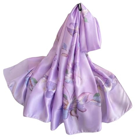 Silk Scarf Women Chiffon Shawl Stain Neckerchief Long Head Wrap Lightweight Ladies Hijab Belt Vintage Bridal Shawl Chiffon Muslim Cloth floral Christmas Gifts Purple