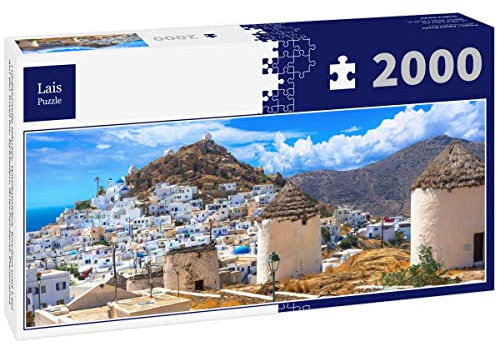 Lais Puzzle Traditionelle Häuser, Windmühlen, Kirchen und Esel auf der Insel Ios, Kykladen, Griechenland, Panorama 2000 Teile Panorama