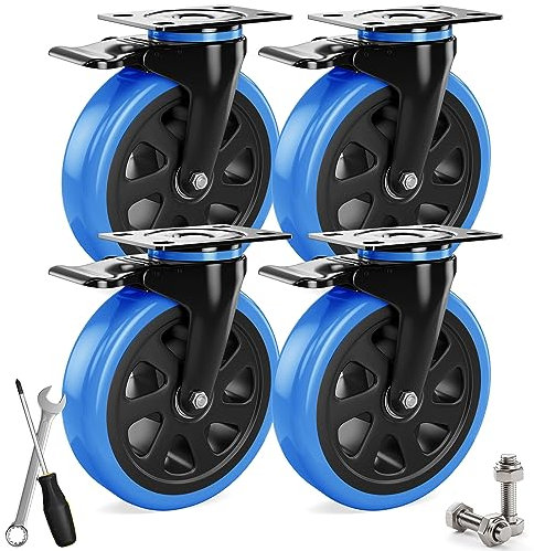 Asibaade Ruedas para cargas pesadas de 160 mm, hasta 800 kg, rotación de 360°, para transporte de muebles y transporte industrial, color negro y azul