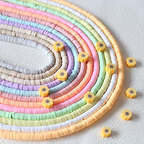 YIEUR 4320 Stück Perlen Heishi Bunte Set zum auffädeln, 6mm Flache Polymer Clay Perlen Mit Loch, 12 Stränge Weiche Keramik Spacerperlen für Armband, Halskette, Ohrringe DIY Schmuckherstellung(hell)