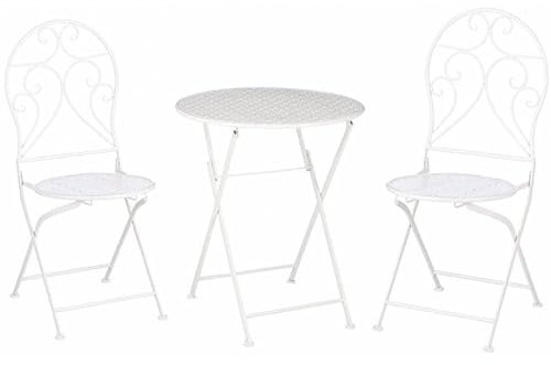 L'Héritier Du Temps Alice Garden Furniture Set Wrought Iron White Weathered Folding Tea Set Bistro 1 Table 2 Chairs