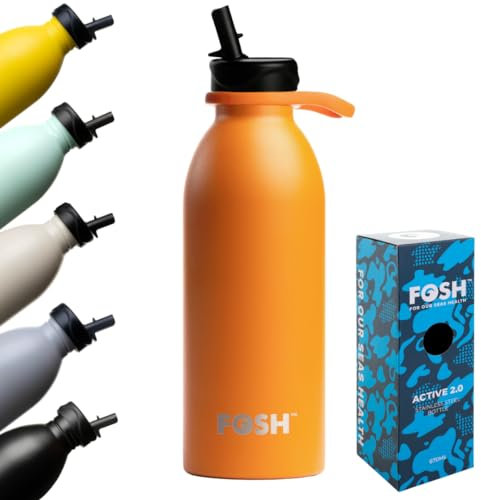 Vital 2.0 Orange Stainless Steel Water Bottle With Straw 500ml, Double Walled Vacuum Insulated water bottle, BPA Free, Thermal Bottle 12 Hours Hot/24 Hours Cold, Reusable Waterbottle for Adults & Kids