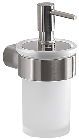 Gedy PIRENEI Seifenspender für Badezimmer, Wand, gebürstet, Messing, Glas und Kunststoff, Fassungsvermögen 140 ml, 6,9 x 10,5 x 15,1 cm