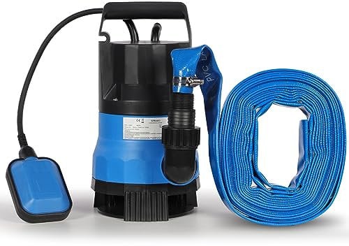 Portable Submersible Pump with 10m Hose,400W 7500L/H Water Pump for Clean and Dirty Water, Water Pump to Empty Hot Tube,Float Switch for Garden Pond, Pools, Ditches.