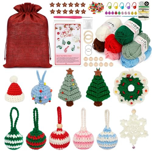 UHAPEER Häkel Set für Weihnachten, für Anfänger Mit Häkelwolle, Crochet Mit Schritt-für-Schritt-Video, Strickset Häkelnadeln Bastelset für Kinder und Erwachsene Geschenk