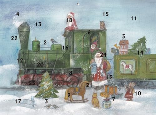 Nostalgischer Adventskalender A4 Weihnachtsmann Weihnachtszug aus Karton