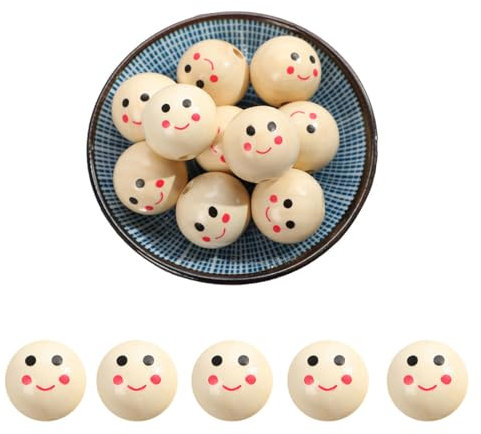 KXUSW holzperlen mit Gesicht,holzperlen,holzkugeln mit Gesicht,80 Stück, 20 mm, zur Herstellung von DIY-Schmuckarmbändern