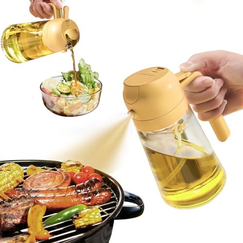 YARRAMATE Spray Huile Cuisine, 470 ml 2 en 1 Vaporisateur Huile d’Olive Avec Buse de Qualité Alimentaire, Flacon Distributeur d'Huile d'Olive pour Cuisine, Cuisine Accessoires (Orange)