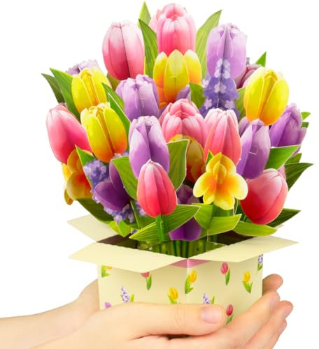 CNLITIHEKA Pop Up Tulip Flower Bouquet Card Get Well Soon Cards 3D Pop Up Birthday Card Thinking of You Greeting Card for Christmas Congratulations Gifts Includes Envelop.