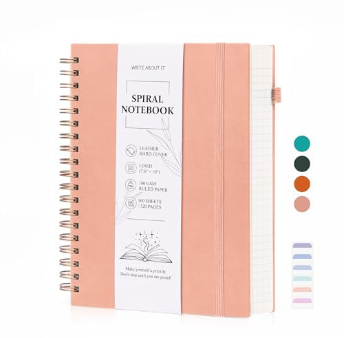 Notizbuch B5 liniert - Spiral Notizbücher 320 Blatt/160 Seiten, Dickes Tagebuch mit 1 Rücktasche und Hochwertigem Hardcover für Frauen und Männer im Büro oder in der Schule, 19 x 25 cm - Rosa