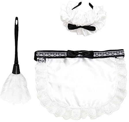 Rurunklee per cameriera francese, set da 3 pezzi per costume da cameriera francese Cosplay fascia grembiule spolverino