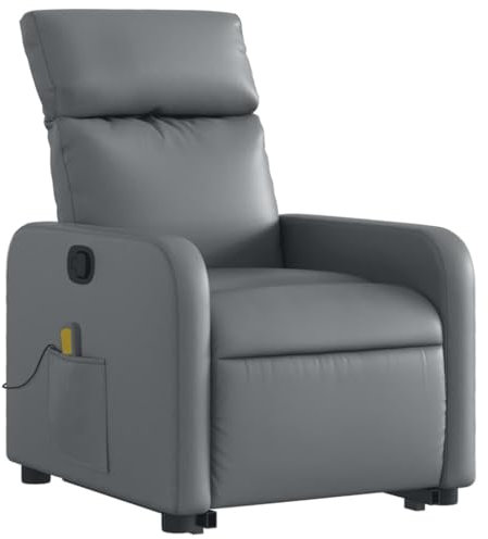 vidaXL Massagesessel, Sessel mit Aufstehhilfe, Relaxsessel mit Liegefunktion Vibrationsfunktion, Fernsehsessel Liegesessel Aufstehsessel, Grau Kunstleder