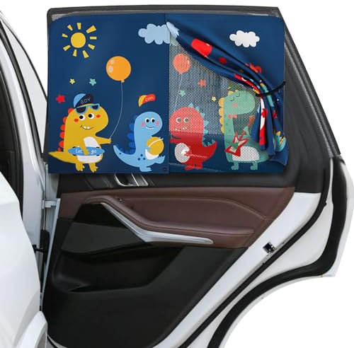 LUKIUP 1/2 Stücke Sonnenschutz Auto Baby, 68 * 50cm Doppellagiger Magnetisch Dinos Sonnenschutz Auto Vorhang Kinder, Vorhang Magnetisch für UV-Schutz Hitzeschutz Kinder Seitenscheibe Heckscheibe