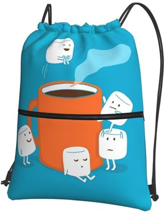 Niedliche Marshmallow-Tasche mit Kordelzug, wasserdicht, Unisex, mit Reißverschluss, für Fitnessstudio, Einkaufen, Sport, Yoga, Schwarz , One size