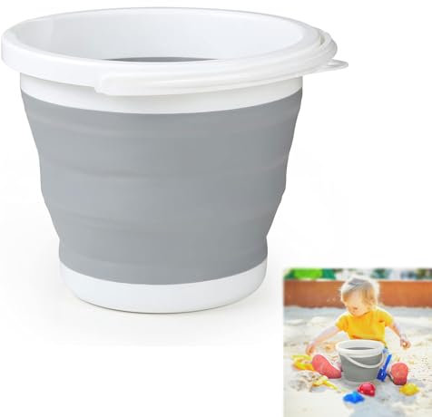 Faltbarer Eimer, Falteimer Silikon Eimer Faltbar, Faltbarer Kunststoffeimer, Zusammenklappbar, Runde Wanne, Tragbarer Wassereimer zum Angeln, für Reisen, Camping, Outdoor, Reiseauto, 3L, Grau