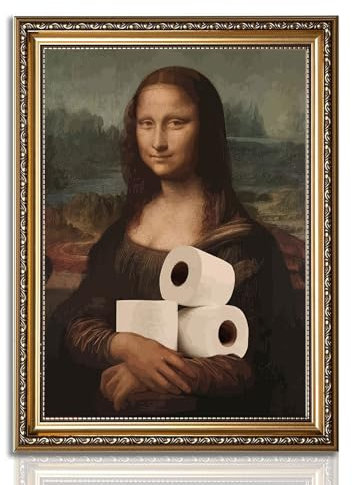 Lustige, eklektische Badezimmer-Leinwandkunst, Vintage, Humor, Spaß, Mona Lisa, Portrait, klassische Ästhetik, Gemälde, Bild, Wanddekoration, Da Vinci, Poster, Druck, Kunstwerk für WC, Waschraum,