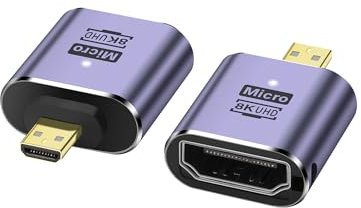 PNGKNYOCN 8k Micro HDMI to HDMI Adapter,48Gbps 2.1 Micro HDMI Male to Standard HDMI Female Adapter Support 8K@60HZ, 4K@120HZ, Dynamic HDR, eARC（2-Pack