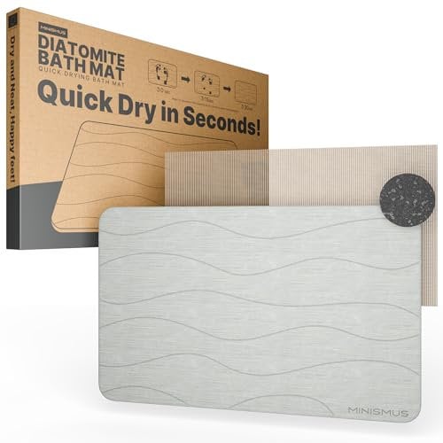 Minismus Badematte Stein 60x40cm - Diatomite Stone Bath Mat - Steinmatte Badezimmer - Stein Kieselgur - Duschvorleger Schnelltrocknend - Duschmatte