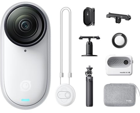 Insta360 GO 3S Kit de Viaje - Cámara Vlogging 4K, POV Manos Libres, Móntala Donde Quieras, Estabilización, 140 Min de batería, Impermeable 10 M, Edición IA, Apple Find My, Vlog, Viajes, Blanco