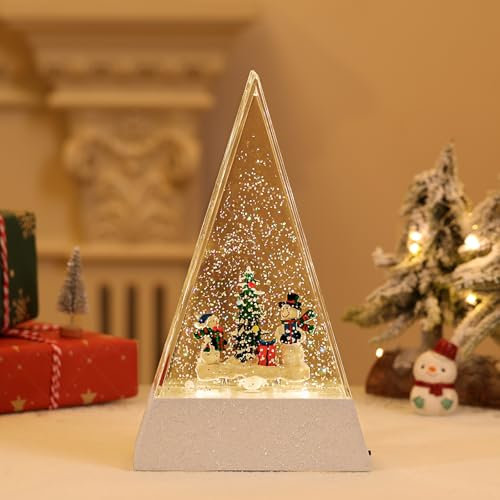 Lewondr LED Schneekugel Weihnachten mit Musik & Licht & Timer, Dreieck Elektrische Schneekugel Weihnachten mit 8 Weihnachtsliedern, Batteriebetrieben/USB-betrieben Weihnachtsmann Weihnachtslicht