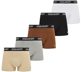 Lyle & Scott Boxershorts Herren aus Baumwolle 5er Set - Herren Unterhose mit Komfortbund - Weiche Boxershort 5er Pack für jeden Tag - Männer Unterwäsche mit Schriftzug und Logo - Mehrfarbig - M