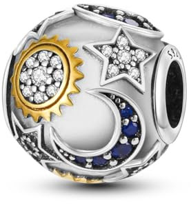 CYCUFF Sterling Silber Charms 925 für Europäische Armband & Halsketten Anhänger Perlen Schmuck Geschenk für Frauen Familie Freunde (Mond-Sonne-Stern-Perlen)