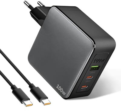 100W USB C Ladegerät 3-Ports 2C+1A GaN für MacBook Pro/Air Stecker Tragbarer Reisen Handy Ladestecker mit 1M 100W USB-C zu C Ladekabel,Schnellladegerät Laptop,Netzteil PD PPS Fast Charger
