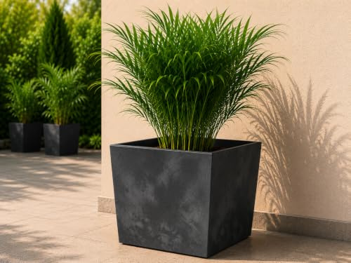 Gordanluk Square Planter Concrete effect plant pot Designed Flowerpot with plant riser extra large plant pots indoor plant pots outdoor flower pot (Concrete Black, 40cm x 40cm)