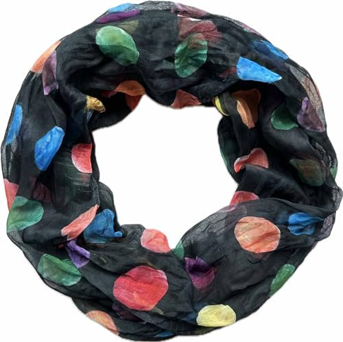 Jeamis Kreis Seide Loop Farbverlauf Frühling Rundschal Rainbow Unisex Sommer Leicht Schal Stola Dots (KreisA Schwarz)
