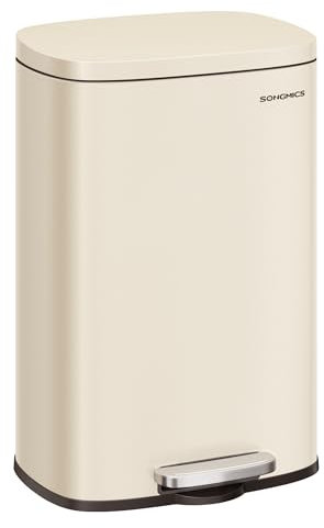 SONGMICS 13 Gallonen (50 L) Mülleimer Edelstahl Küche Mülleimer Recycling oder Abfalleimer Soft Close Trittpedal Herausnehmbarer Inneneimer Sandbeige ULTB050A01