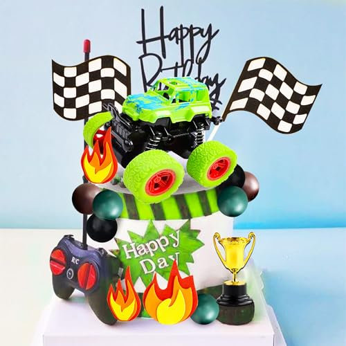 Roaring Good Time Grüner Monstertruck Tortenaufleger Monster Truck Cupcake Toppers für Monster Truck Party Dekorationen Monster Truck Geburtstag Dekorationen