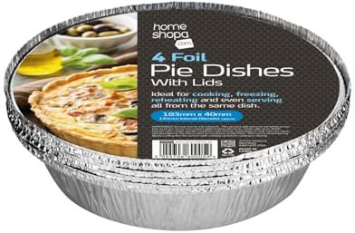 HOMESHOPA Aluminum Foil Pie Pan, 4 Pack Disposable Round Foil Flan Trays with Paper Lids, Durable Baking Dishes for Pie, Fruit Tarts, Quiche, Food Storage Takeaway Containeres, Oven & Freezer Safe